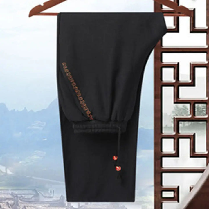 Buddha Stones Embroider Dragon Turned Sleeves Casual Frog-button Polyester Fiber Men’s Jacket Shirt Pants Clothing