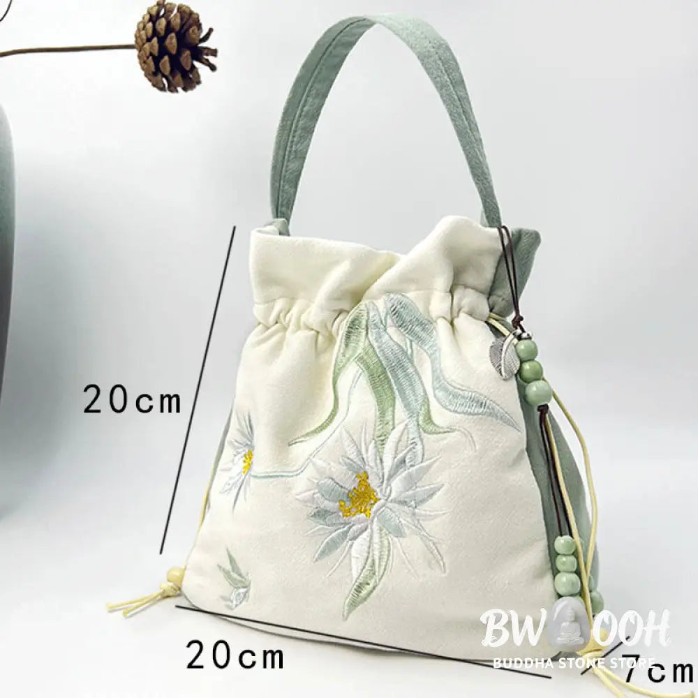 Buddha Stones Embroidered Butterfly Lotus Magnolia Cotton Linen Tote Crossbody Bag Shoulder Bag Handbag - Crossbody Bag