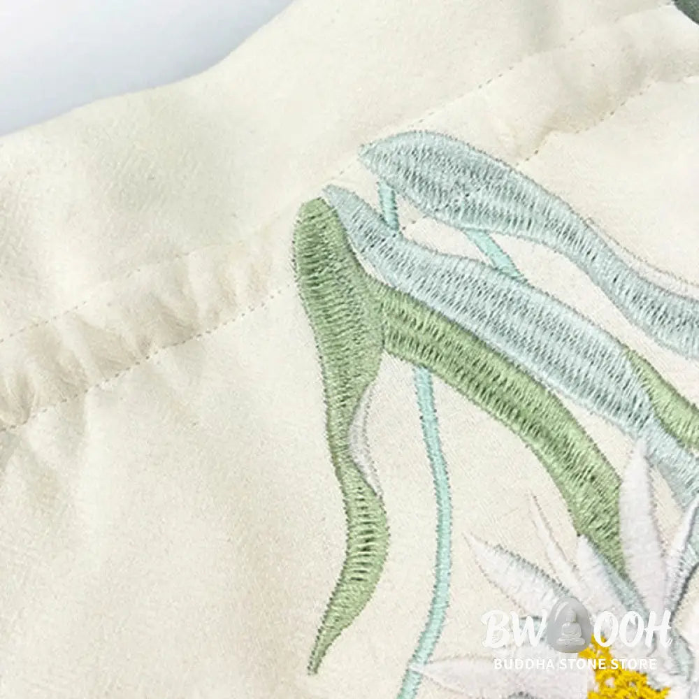Buddha Stones Embroidered Butterfly Lotus Magnolia Cotton Linen Tote Crossbody Bag Shoulder Bag Handbag - Crossbody Bag