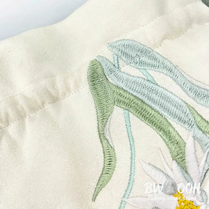 Buddha Stones Embroidered Butterfly Lotus Magnolia Cotton Linen Tote Crossbody Bag Shoulder Bag Handbag - Crossbody Bag