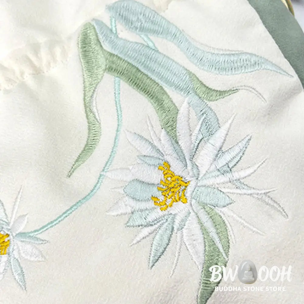 Buddha Stones Embroidered Butterfly Lotus Magnolia Cotton Linen Tote Crossbody Bag Shoulder Bag Handbag - Crossbody Bag