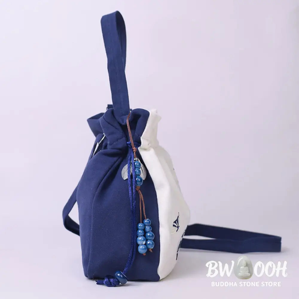Buddha Stones Embroidered Butterfly Lotus Magnolia Cotton Linen Tote Crossbody Bag Shoulder Bag Handbag - Crossbody Bag