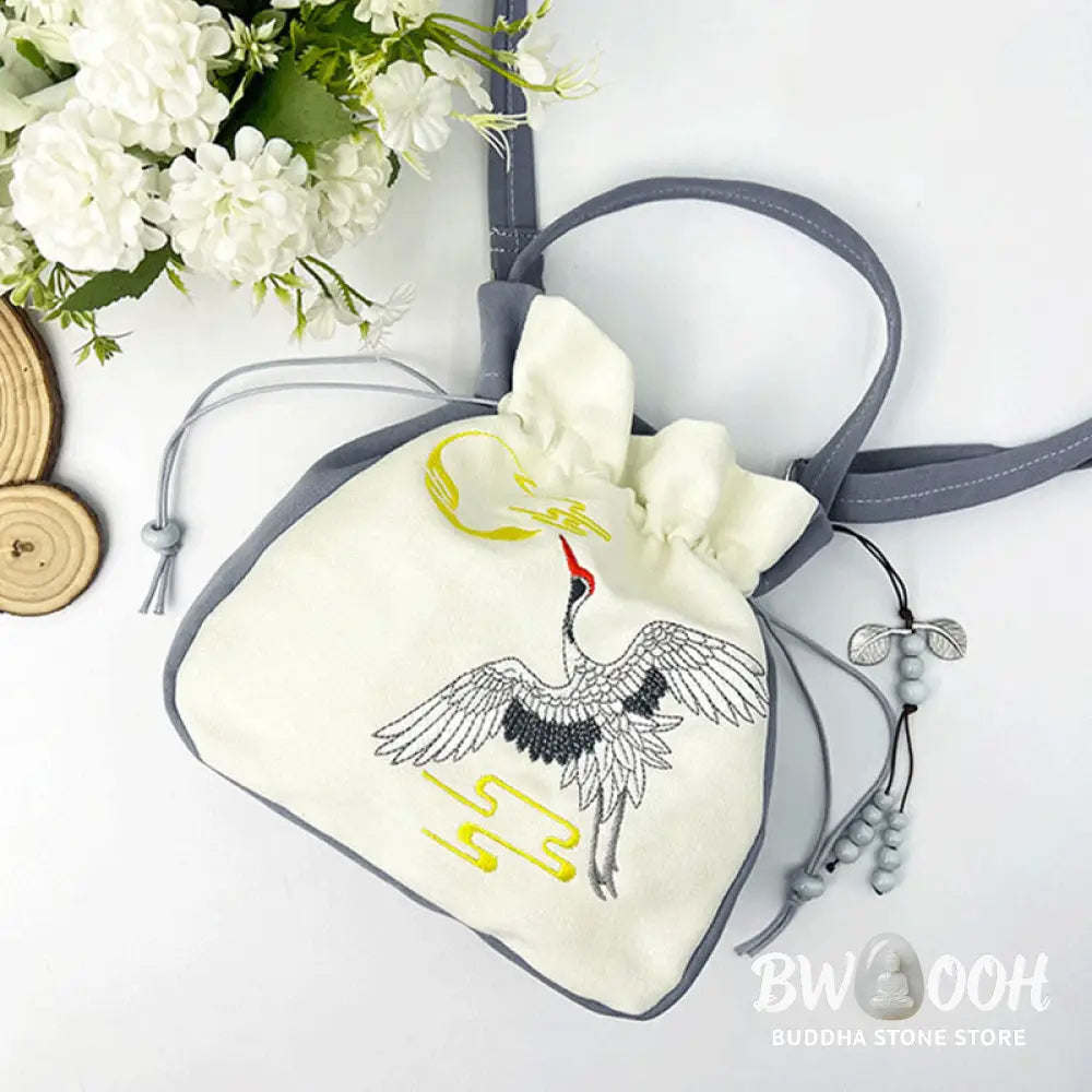 Buddha Stones Embroidered Butterfly Lotus Magnolia Cotton Linen Tote Crossbody Bag Shoulder Bag Handbag - Crossbody Bag