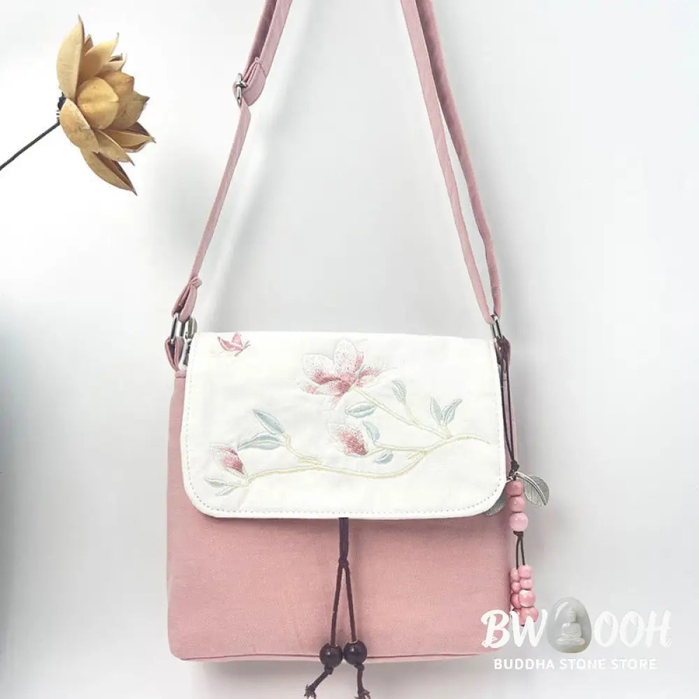 Buddha Stones Embroidered Camellia Epiphyllum Gardenia Sakura Flowers Crossbody Bag Shoulder Bag Cellphone Bag