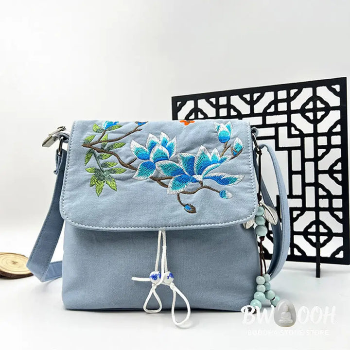 Buddha Stones Embroidered Camellia Epiphyllum Gardenia Sakura Flowers Crossbody Bag Shoulder Bag Cellphone Bag