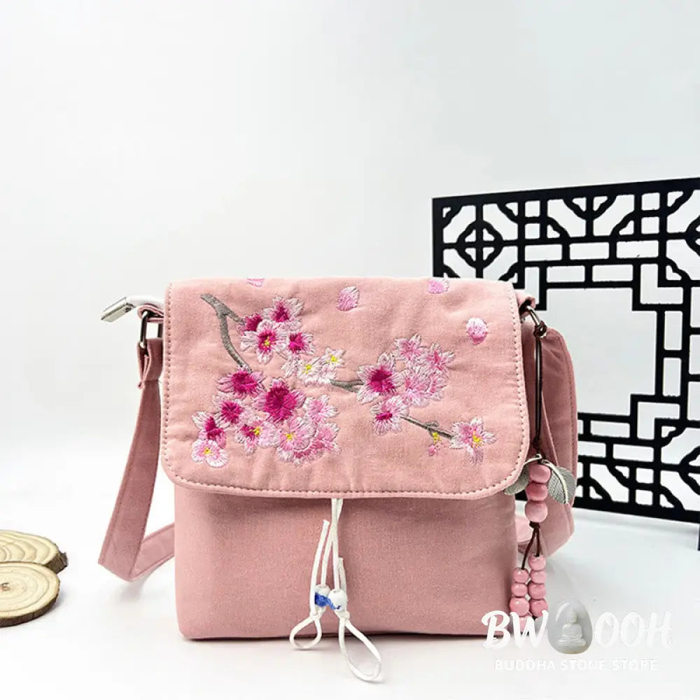 Buddha Stones Embroidered Camellia Epiphyllum Gardenia Sakura Flowers Crossbody Bag Shoulder Bag Cellphone Bag