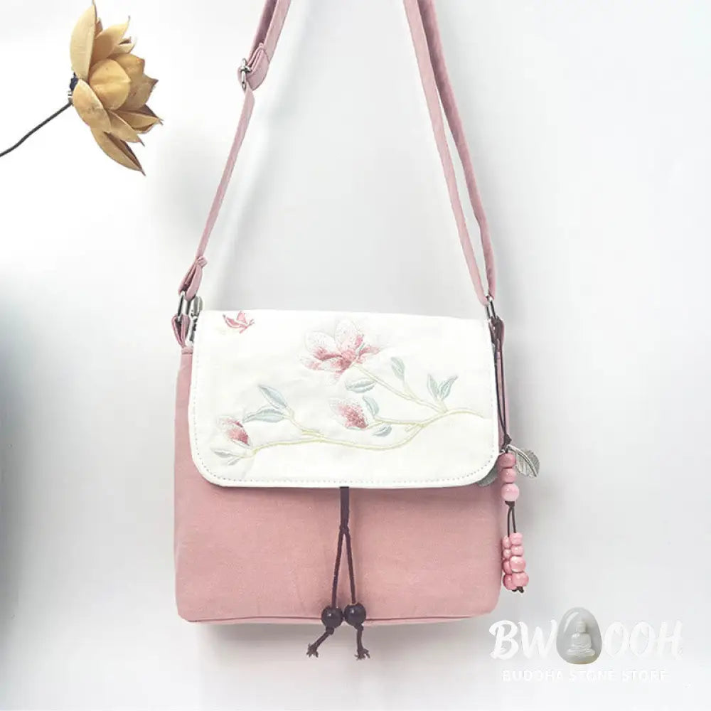 Buddha Stones Embroidered Camellia Epiphyllum Gardenia Sakura Flowers Crossbody Bag Shoulder Bag Cellphone Bag