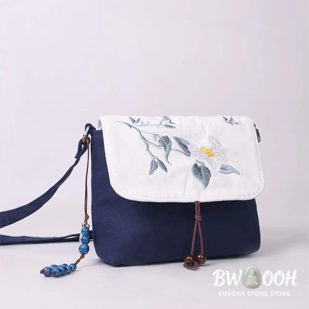 Buddha Stones Embroidered Camellia Epiphyllum Gardenia Sakura Flowers Crossbody Bag Shoulder Bag Cellphone Bag