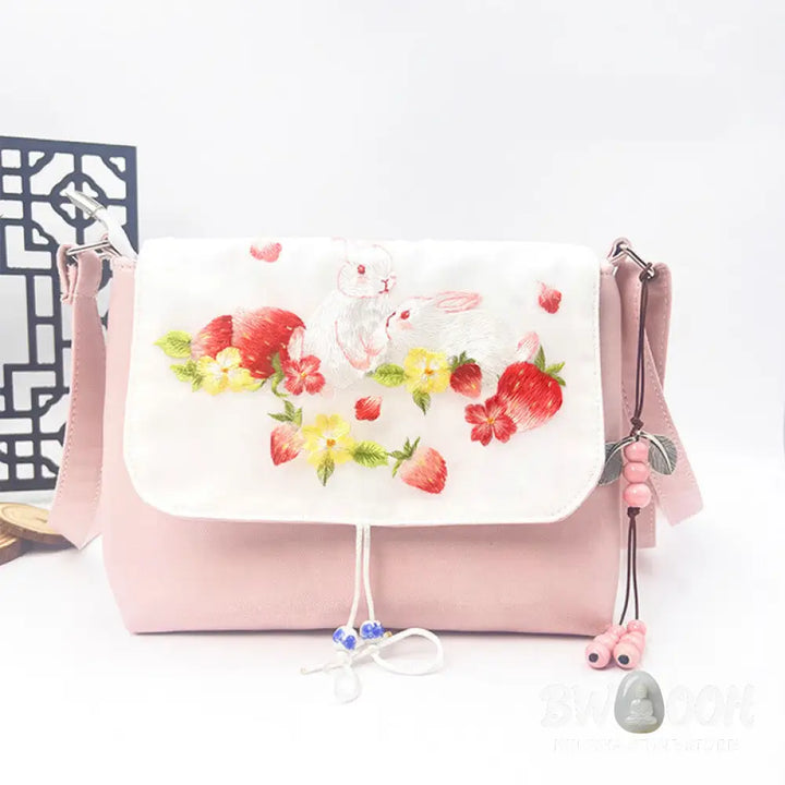 Buddha Stones Embroidered Camellia Epiphyllum Gardenia Sakura Flowers Crossbody Bag Shoulder Bag Cellphone Bag