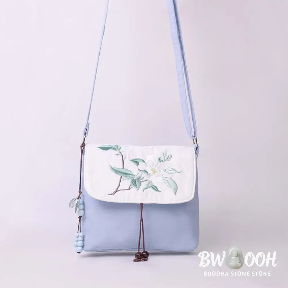 Buddha Stones Embroidered Camellia Epiphyllum Gardenia Sakura Flowers Crossbody Bag Shoulder Bag Cellphone Bag