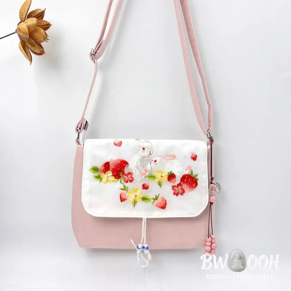 Buddha Stones Embroidered Camellia Epiphyllum Gardenia Sakura Flowers Crossbody Bag Shoulder Bag Cellphone Bag