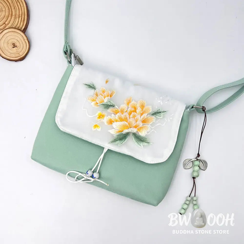 Buddha Stones Embroidered Camellia Epiphyllum Gardenia Sakura Flowers Crossbody Bag Shoulder Bag Cellphone Bag