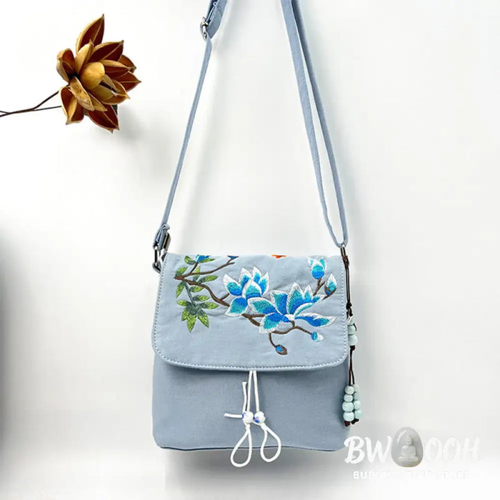 Buddha Stones Embroidered Camellia Epiphyllum Gardenia Sakura Flowers Crossbody Bag Shoulder Bag Cellphone Bag