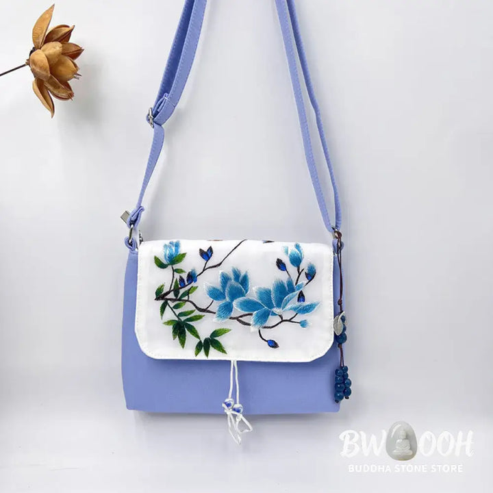 Buddha Stones Embroidered Camellia Epiphyllum Gardenia Sakura Flowers Crossbody Bag Shoulder Bag Cellphone Bag