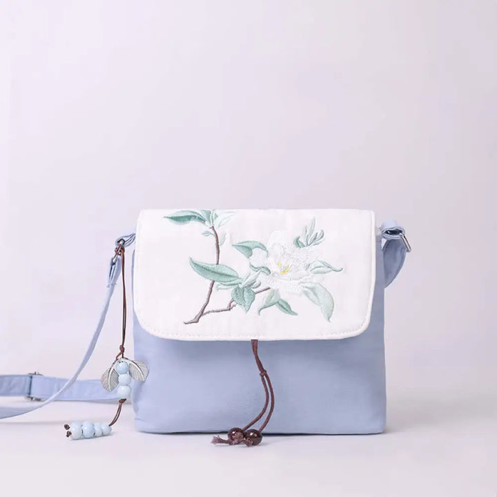 Buddha Stones Embroidered Camellia Epiphyllum Gardenia Sakura Flowers Crossbody Bag Shoulder Bag Cellphone Bag - Light