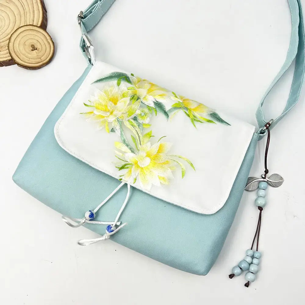 Buddha Stones Embroidered Camellia Epiphyllum Gardenia Sakura Flowers Crossbody Bag Shoulder Bag Cellphone Bag - Light
