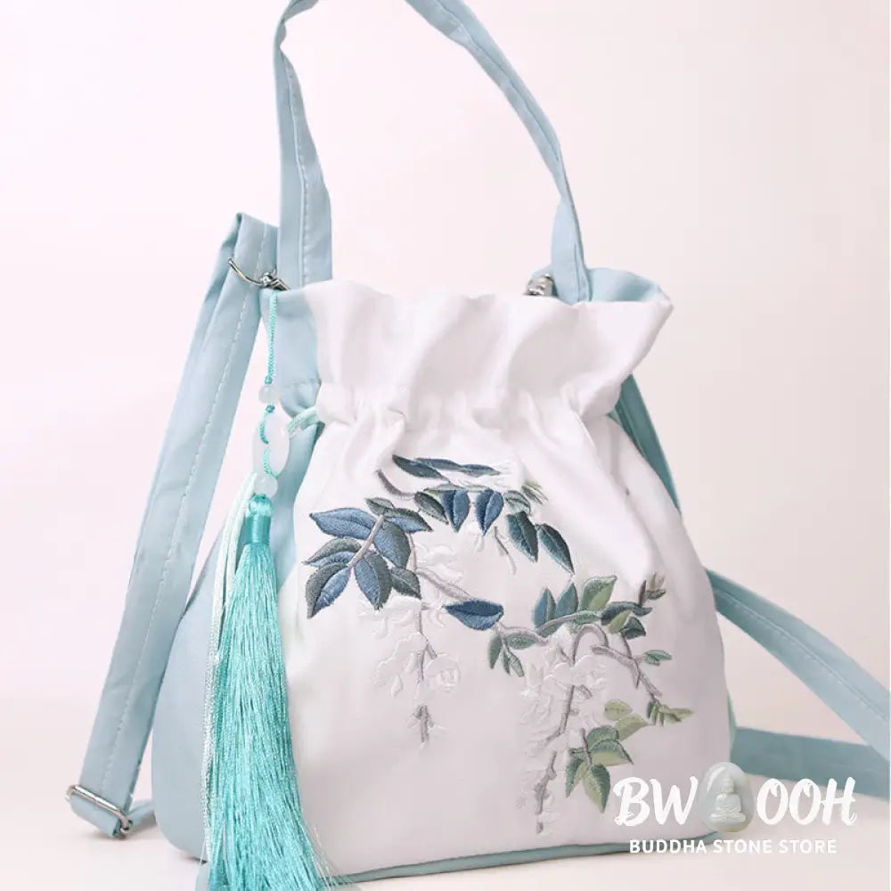 Buddha Stones Embroidered Flowers Wisteria Lily Cotton Linen Tote Crossbody Bag Shoulder Bag Handbag - Crossbody Bag