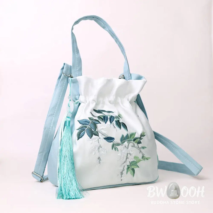 Buddha Stones Embroidered Flowers Wisteria Lily Cotton Linen Tote Crossbody Bag Shoulder Bag Handbag - Crossbody Bag