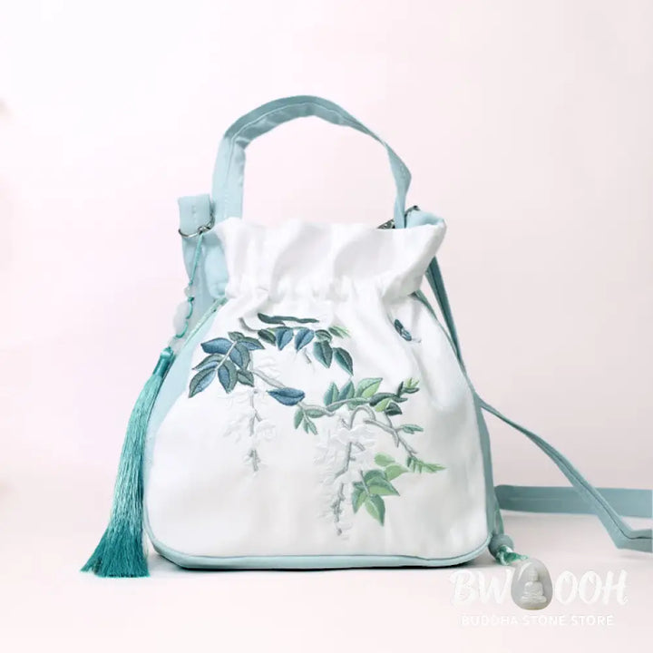 Buddha Stones Embroidered Flowers Wisteria Lily Cotton Linen Tote Crossbody Bag Shoulder Bag Handbag - Crossbody Bag