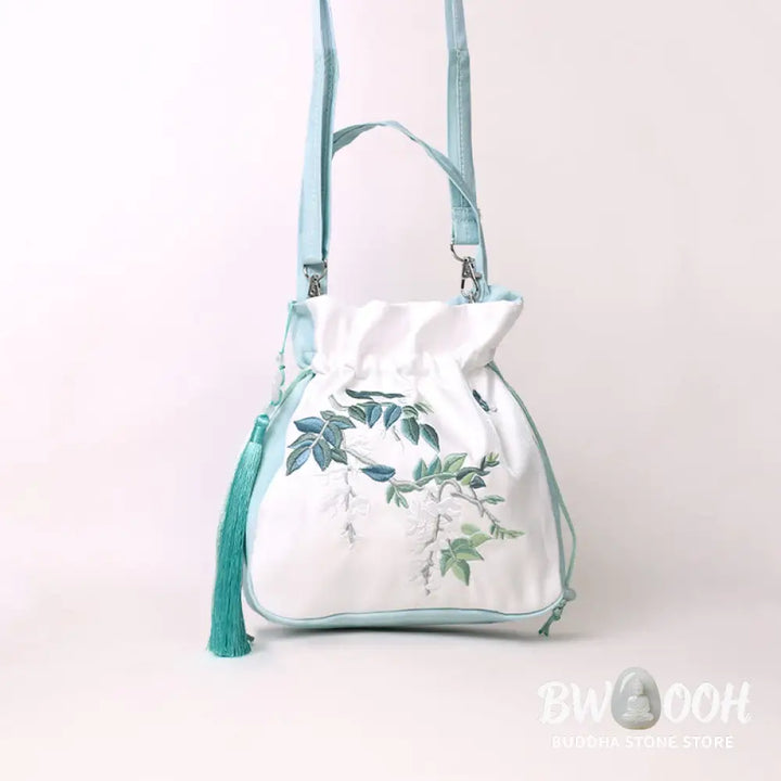 Buddha Stones Embroidered Flowers Wisteria Lily Cotton Linen Tote Crossbody Bag Shoulder Bag Handbag - Crossbody Bag