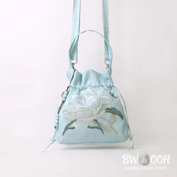Buddha Stones Embroidered Flowers Wisteria Lily Cotton Linen Tote Crossbody Bag Shoulder Bag Handbag - Crossbody Bag
