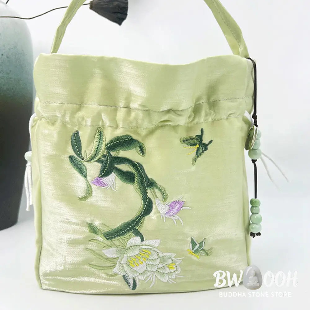 Buddha Stones Embroidered Flowers Wisteria Lily Cotton Linen Tote Crossbody Bag Shoulder Bag Handbag - Crossbody Bag