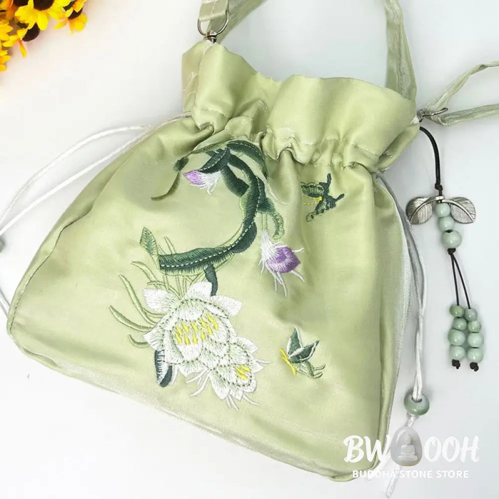 Buddha Stones Embroidered Flowers Wisteria Lily Cotton Linen Tote Crossbody Bag Shoulder Bag Handbag - Crossbody Bag