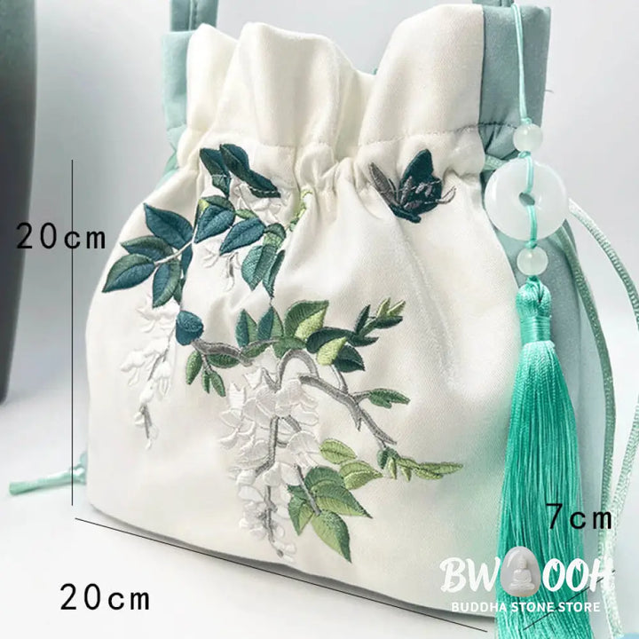 Buddha Stones Embroidered Flowers Wisteria Lily Cotton Linen Tote Crossbody Bag Shoulder Bag Handbag - Crossbody Bag