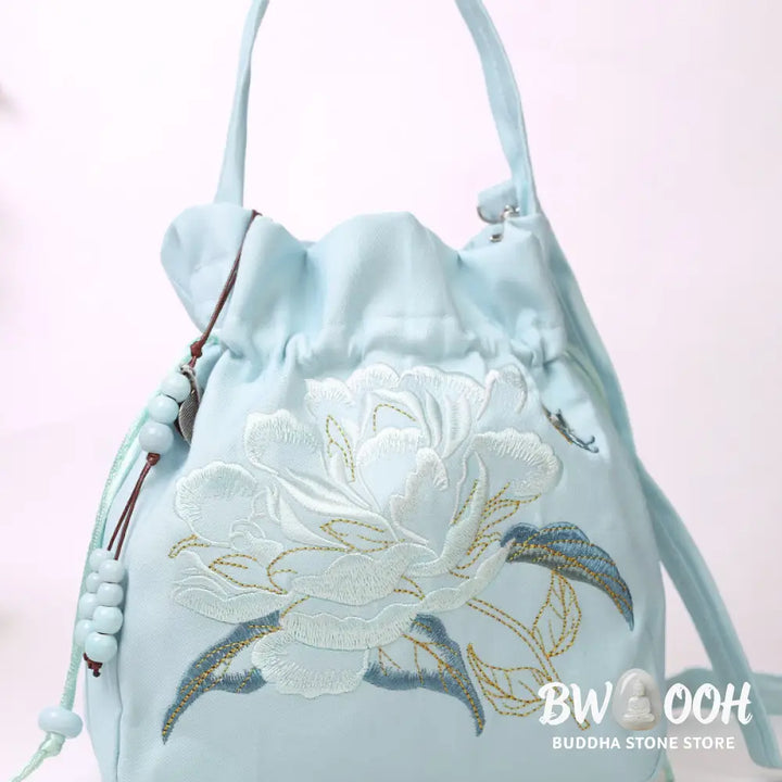 Buddha Stones Embroidered Flowers Wisteria Lily Cotton Linen Tote Crossbody Bag Shoulder Bag Handbag - Crossbody Bag