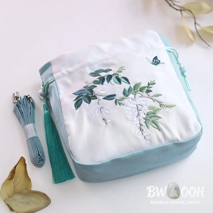 Buddha Stones Embroidered Flowers Wisteria Lily Cotton Linen Tote Crossbody Bag Shoulder Bag Handbag - Crossbody Bag