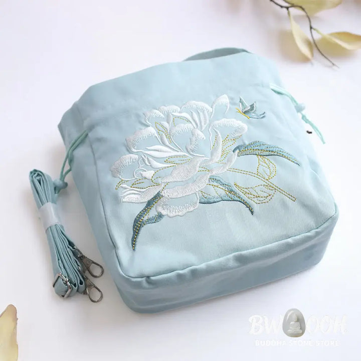 Buddha Stones Embroidered Flowers Wisteria Lily Cotton Linen Tote Crossbody Bag Shoulder Bag Handbag - Crossbody Bag