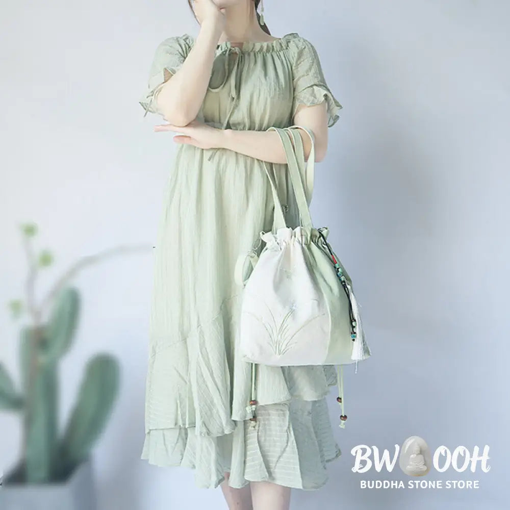 Buddha Stones Embroidered Grass Flowers Cherry Blossom Canvas Tote Crossbody Bag Shoulder Bag Handbag - Crossbody Bag