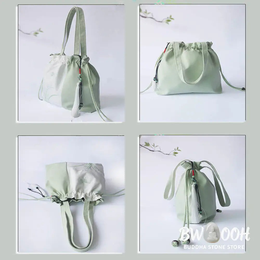 Buddha Stones Embroidered Grass Flowers Cherry Blossom Canvas Tote Crossbody Bag Shoulder Bag Handbag - Crossbody Bag