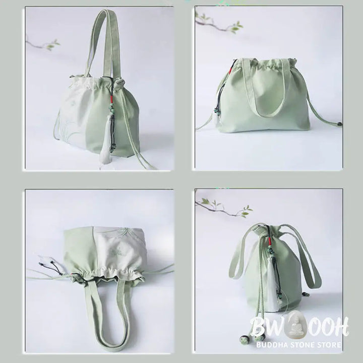 Buddha Stones Embroidered Grass Flowers Cherry Blossom Canvas Tote Crossbody Bag Shoulder Bag Handbag - Crossbody Bag