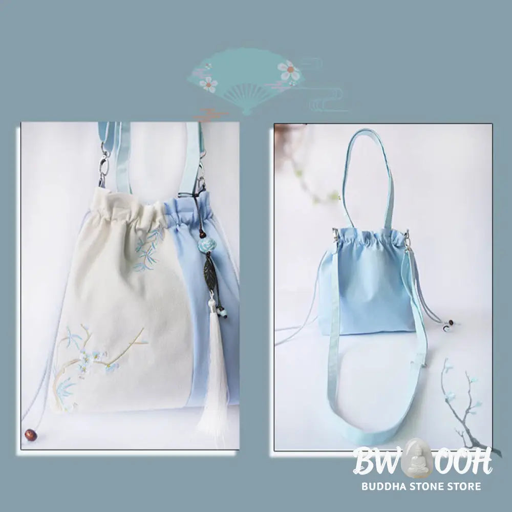Buddha Stones Embroidered Grass Flowers Cherry Blossom Canvas Tote Crossbody Bag Shoulder Bag Handbag - Crossbody Bag