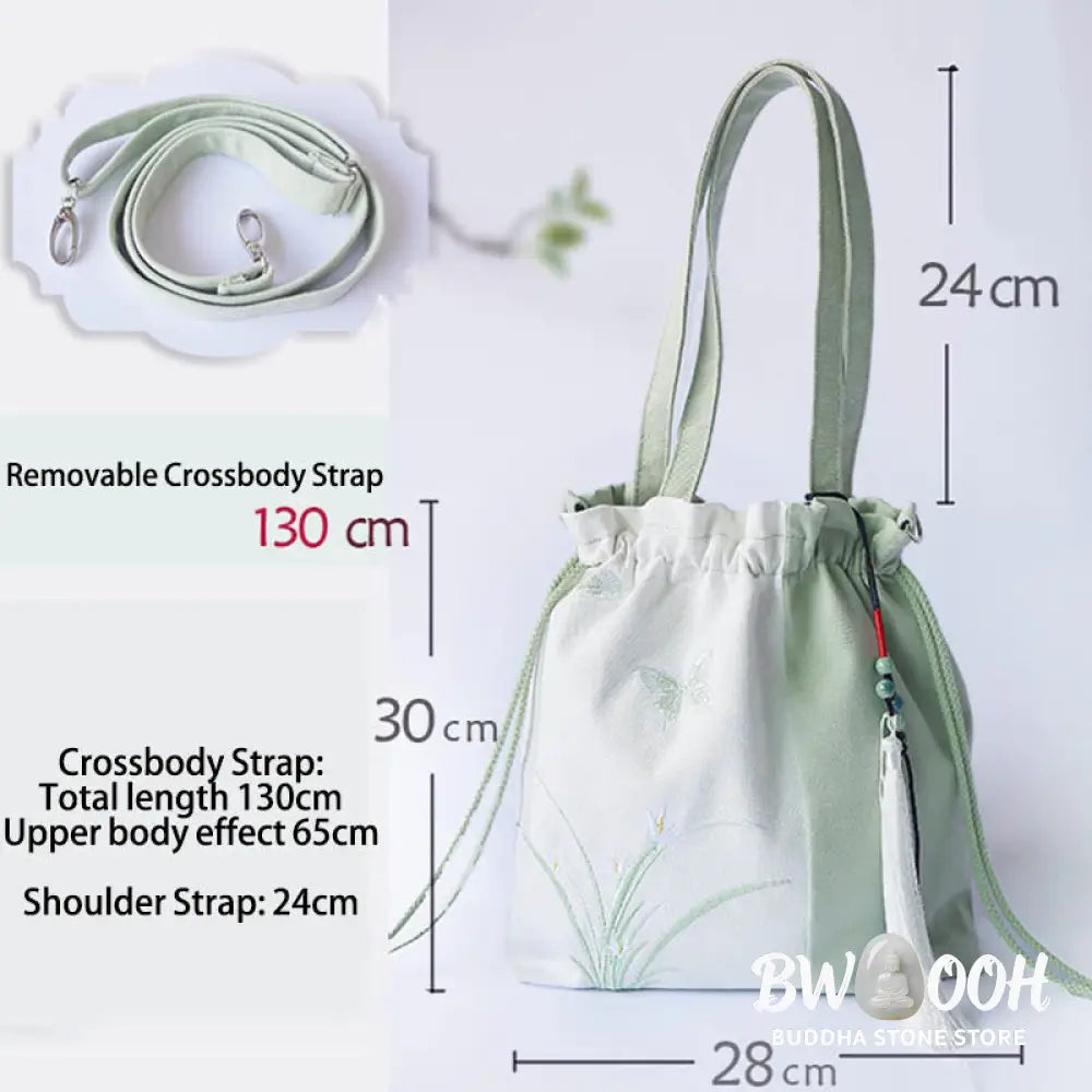 Buddha Stones Embroidered Grass Flowers Cherry Blossom Canvas Tote Crossbody Bag Shoulder Bag Handbag - Crossbody Bag