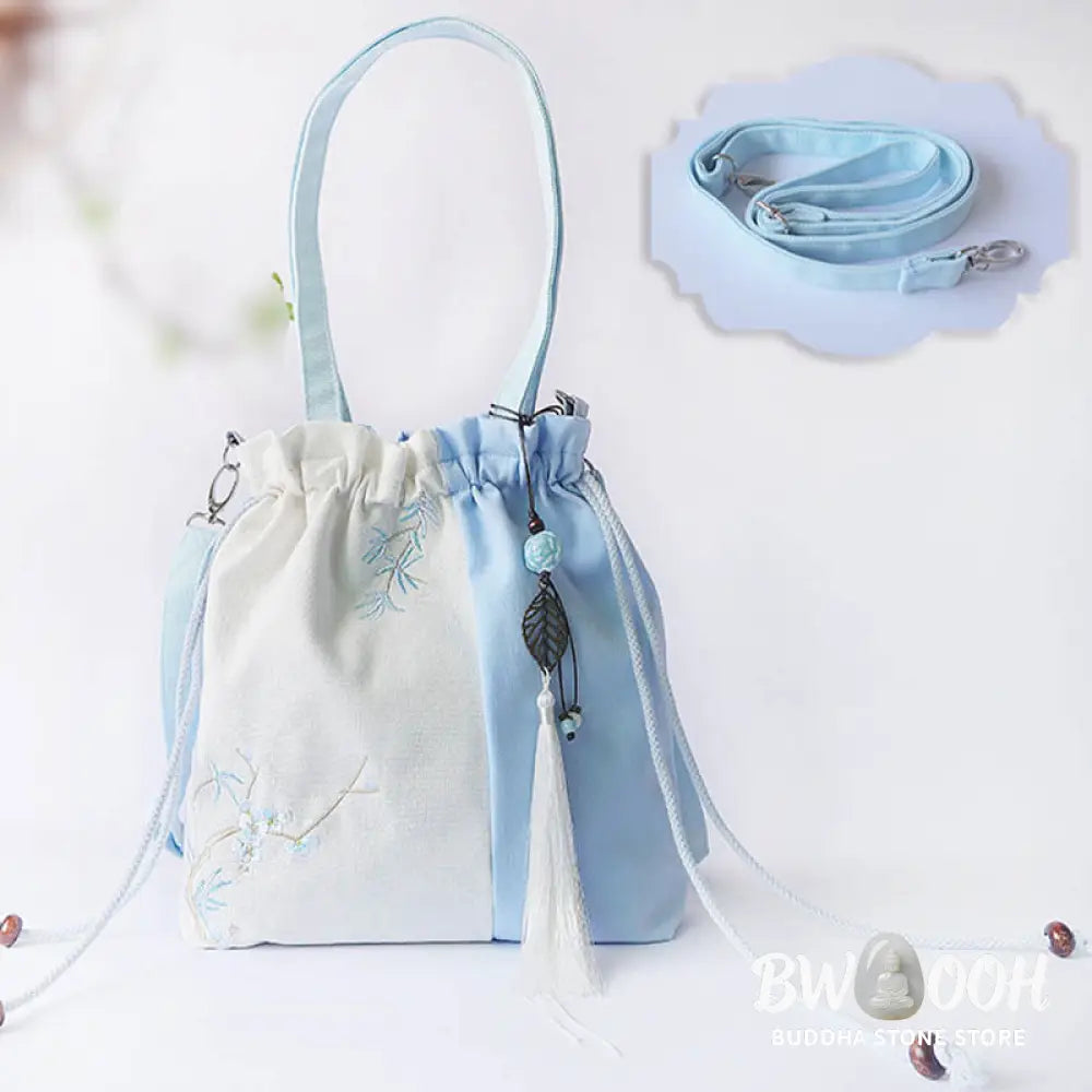 Buddha Stones Embroidered Grass Flowers Cherry Blossom Canvas Tote Crossbody Bag Shoulder Bag Handbag - Crossbody Bag