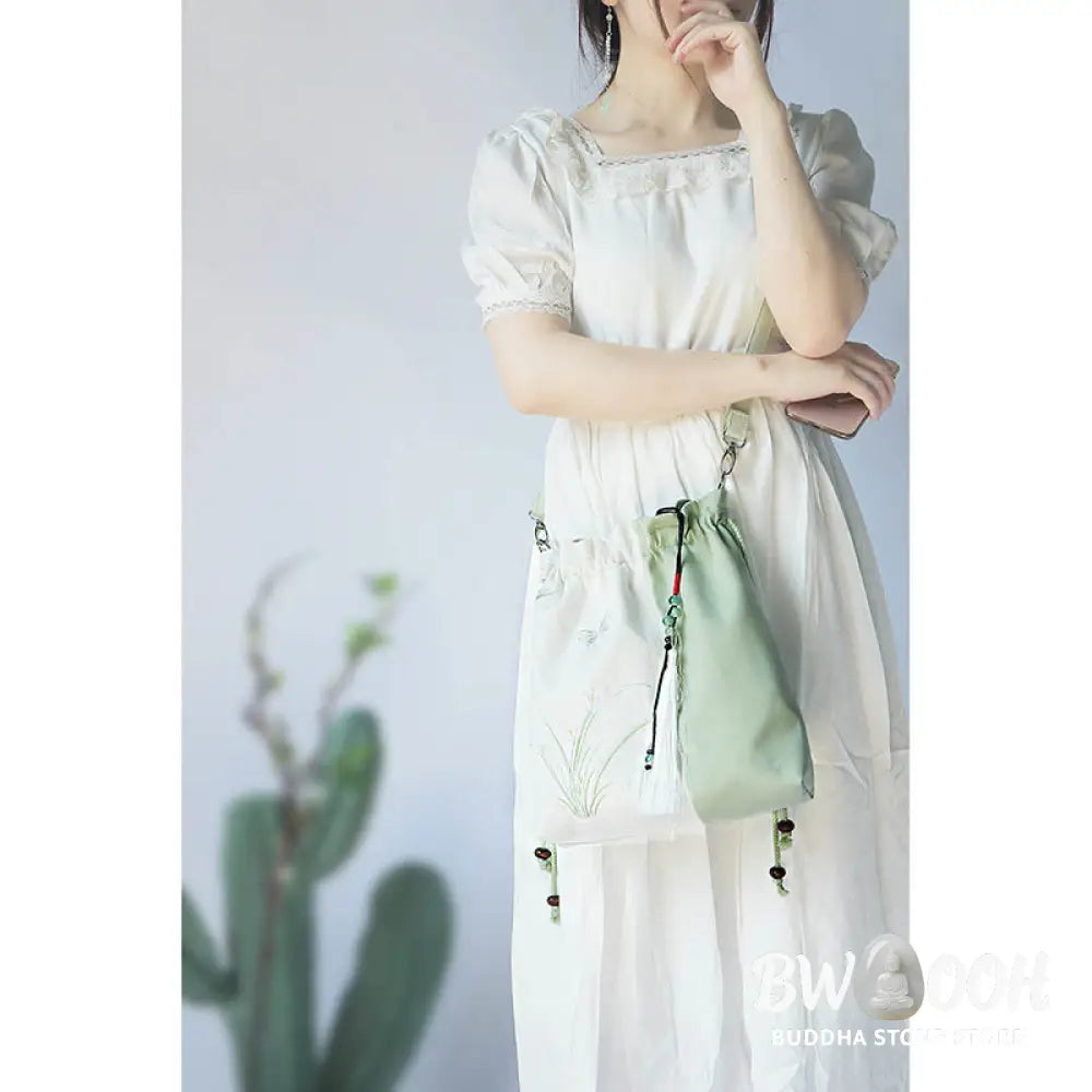 Buddha Stones Embroidered Grass Flowers Cherry Blossom Canvas Tote Crossbody Bag Shoulder Bag Handbag - Crossbody Bag