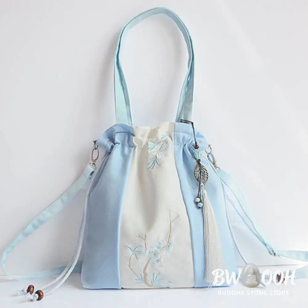 Buddha Stones Embroidered Grass Flowers Cherry Blossom Canvas Tote Crossbody Bag Shoulder Bag Handbag - Crossbody Bag