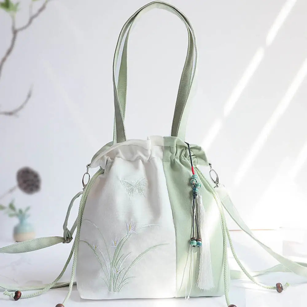 BWOOOH Embroidered Grass Flowers Cherry Blossom Canvas To