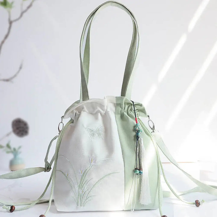 BWOOOH Embroidered Grass Flowers Cherry Blossom Canvas To