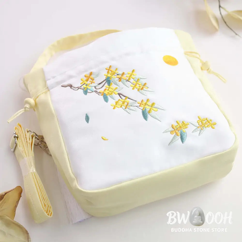 Buddha Stones Embroidered Osmanthus Peony Grape Cat Cotton Linen Tote Crossbody Bag Shoulder Bag Handbag - Crossbody Bag