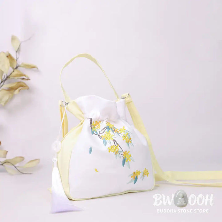 Buddha Stones Embroidered Osmanthus Peony Grape Cat Cotton Linen Tote Crossbody Bag Shoulder Bag Handbag - Crossbody Bag