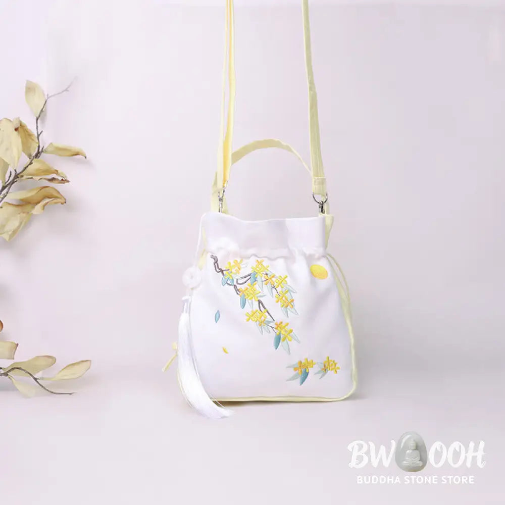 Buddha Stones Embroidered Osmanthus Peony Grape Cat Cotton Linen Tote Crossbody Bag Shoulder Bag Handbag - Crossbody Bag