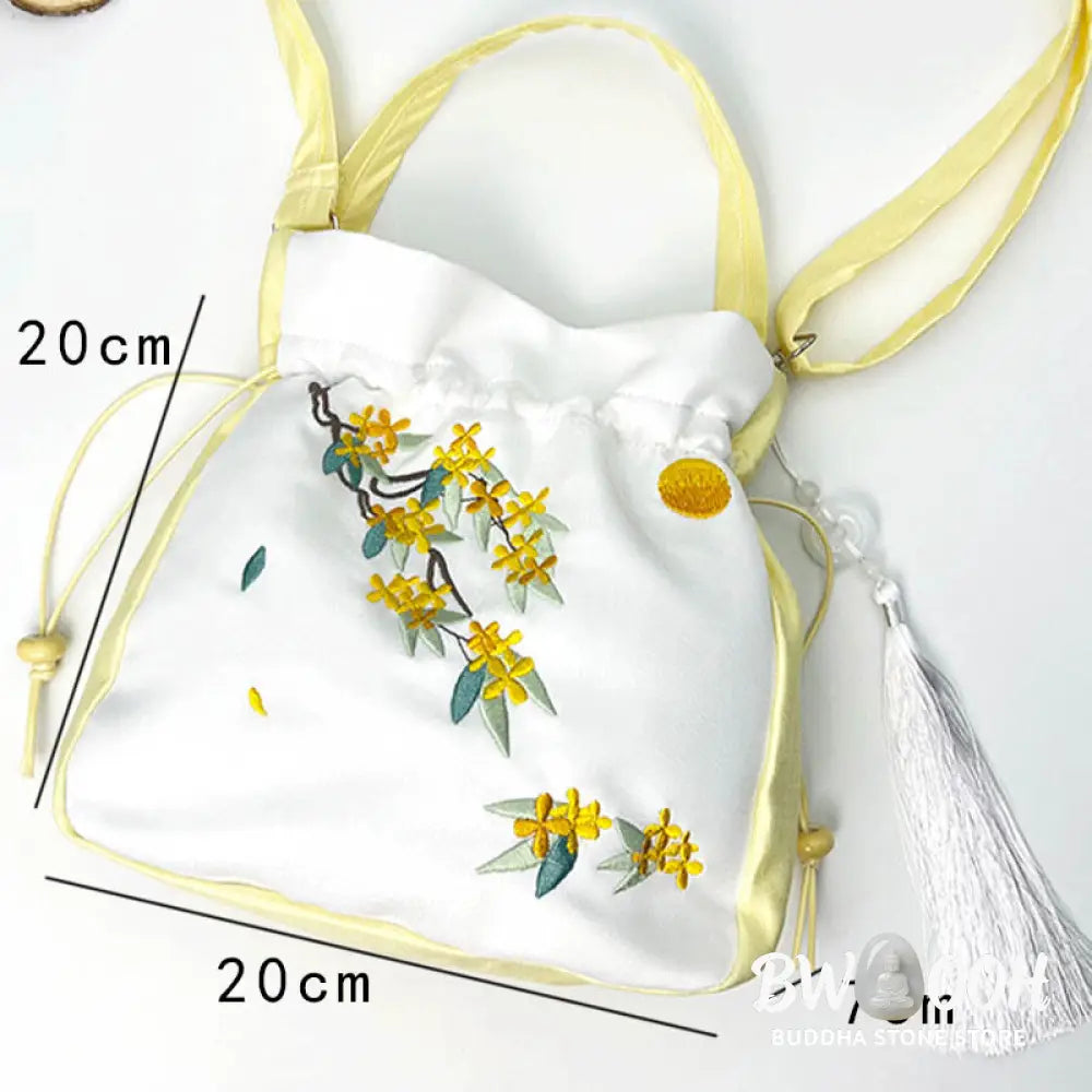 Buddha Stones Embroidered Osmanthus Peony Grape Cat Cotton Linen Tote Crossbody Bag Shoulder Bag Handbag - Crossbody Bag