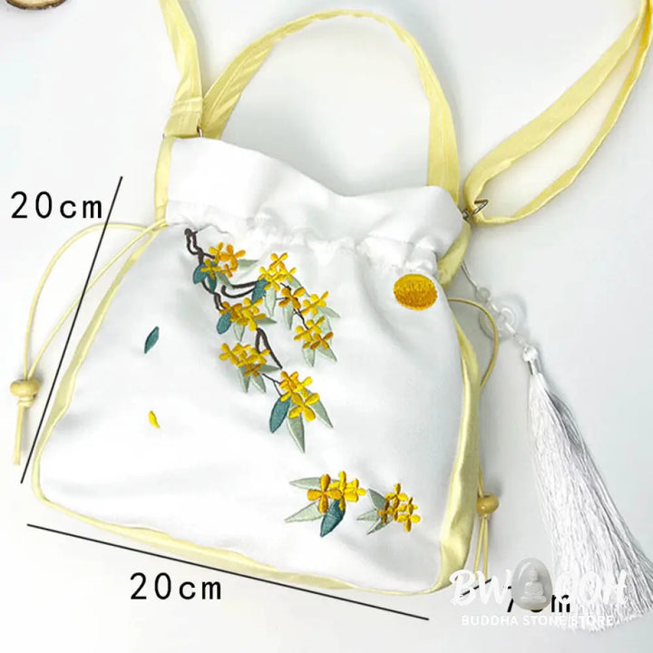 Buddha Stones Embroidered Osmanthus Peony Grape Cat Cotton Linen Tote Crossbody Bag Shoulder Bag Handbag - Crossbody Bag