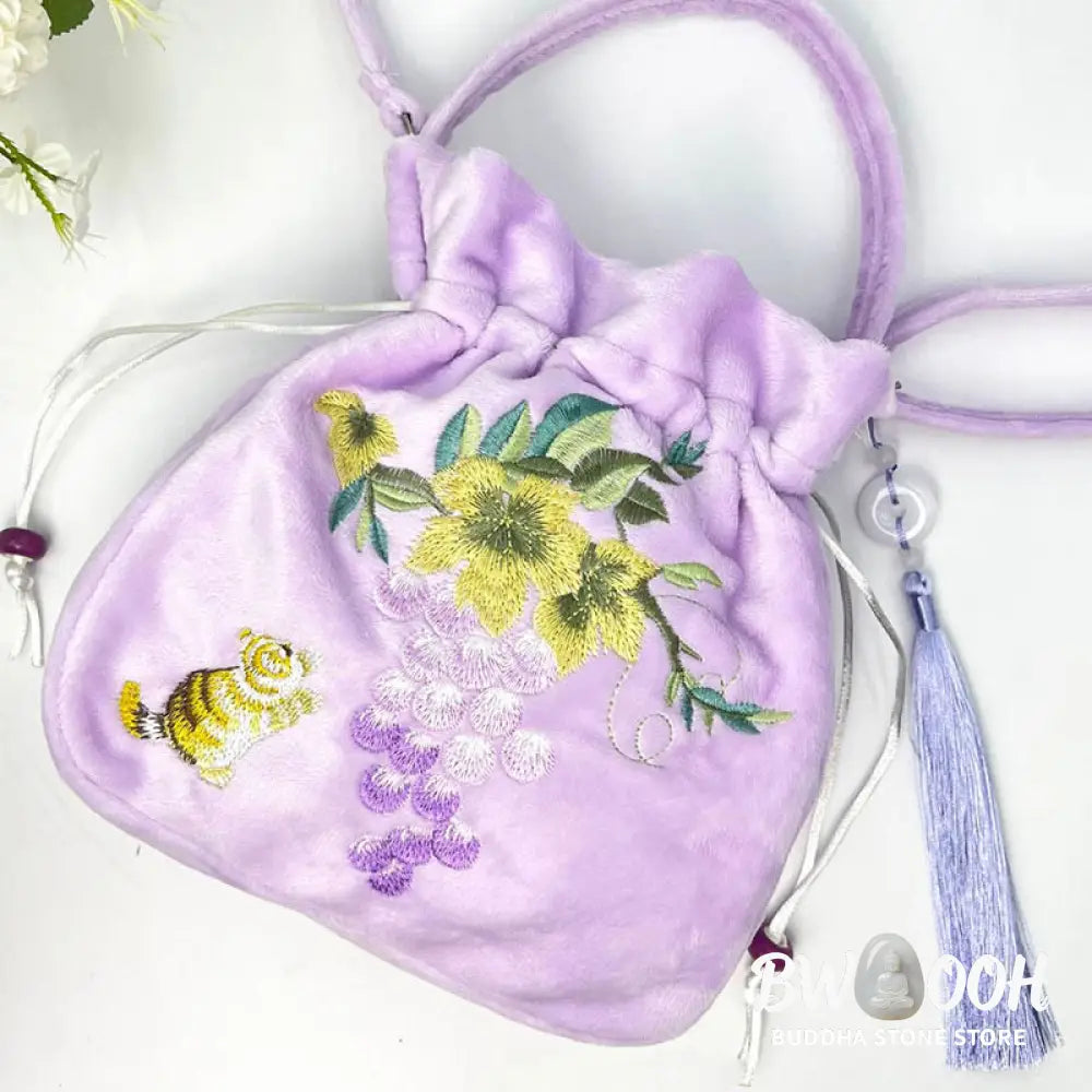 Buddha Stones Embroidered Osmanthus Peony Grape Cat Cotton Linen Tote Crossbody Bag Shoulder Bag Handbag - Crossbody Bag