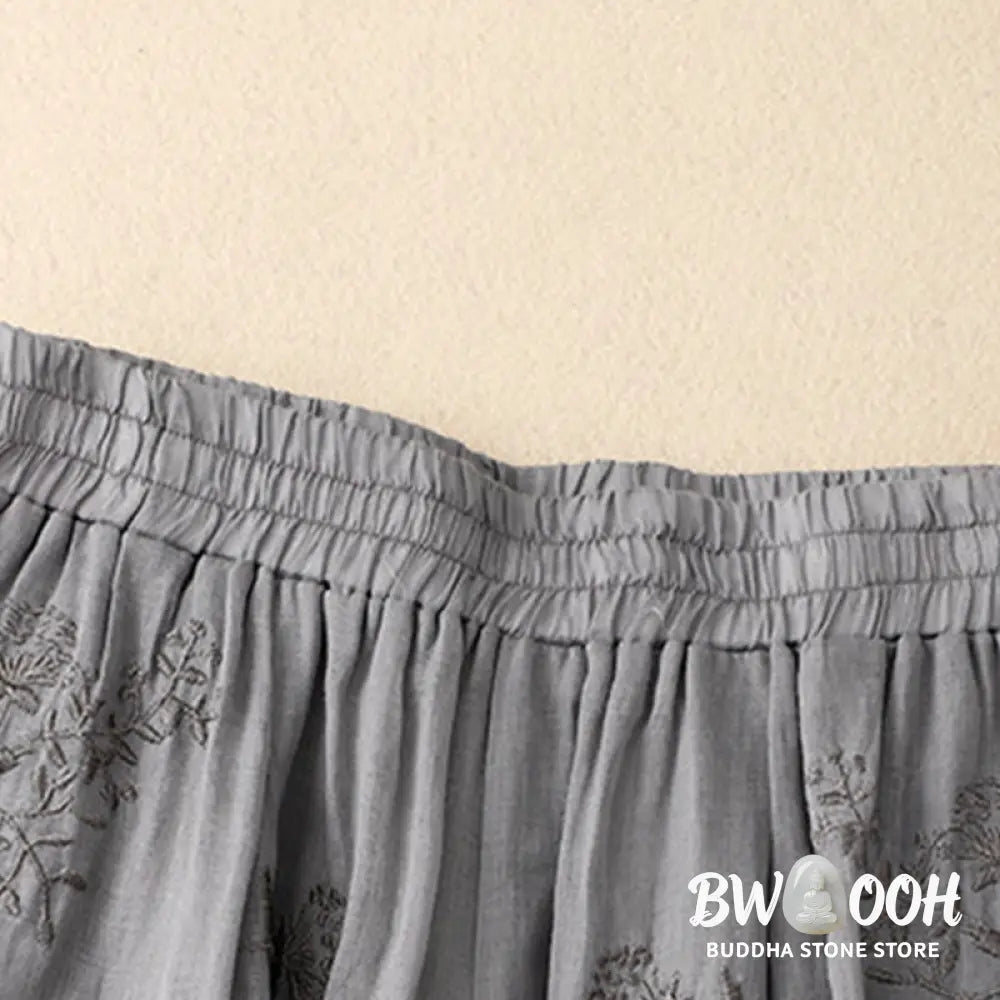 Buddha Stones Embroidered Pattern Women’s Cotton Linen Harem Pants With Pockets - Women’s Harem Pants
