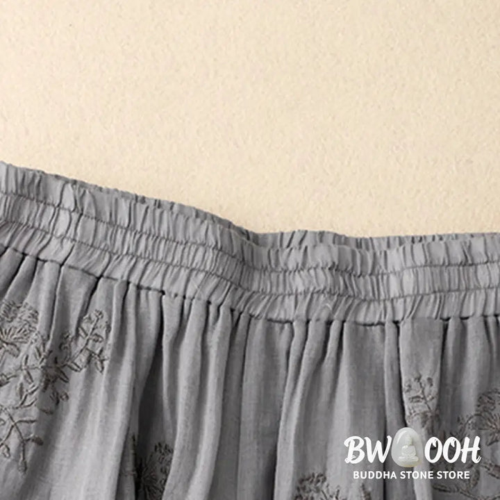 Buddha Stones Embroidered Pattern Women’s Cotton Linen Harem Pants With Pockets - Women’s Harem Pants