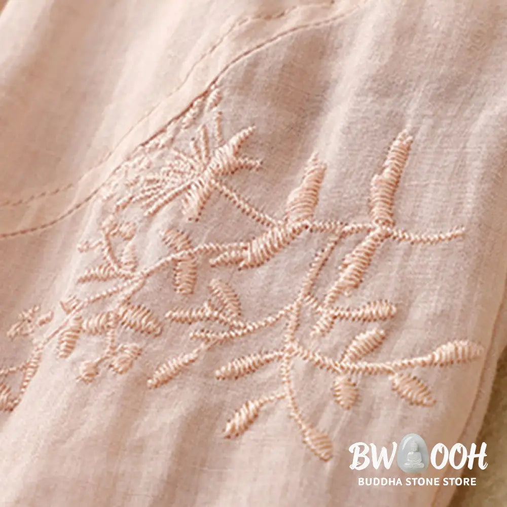 Buddha Stones Embroidered Pattern Women’s Cotton Linen Harem Pants With Pockets - Women’s Harem Pants